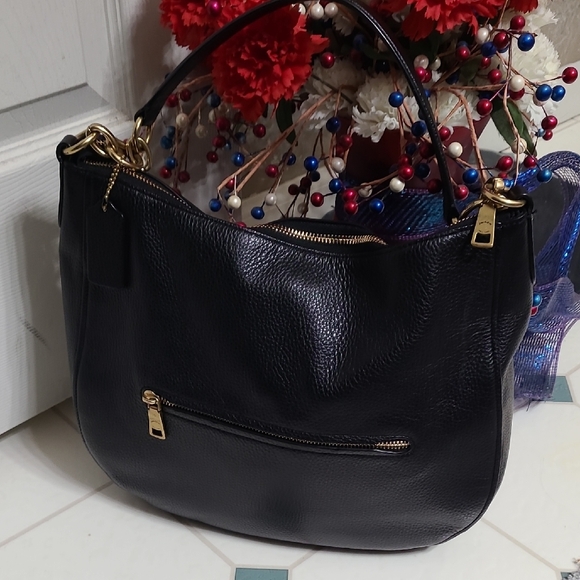 Coach Black Leather Shoulder Bag with Gold Accents - Picture 3 of 9